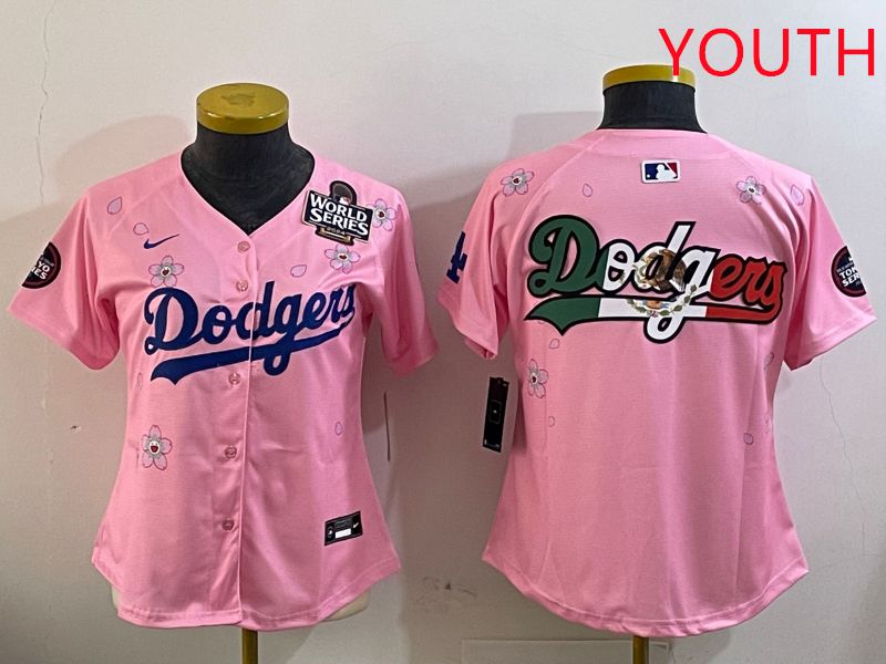 Youth Los Angeles Dodgers Blank Pink Sakura Edition 2025 Nike MLB Jersey style 8->youth mlb jersey->Youth Jersey